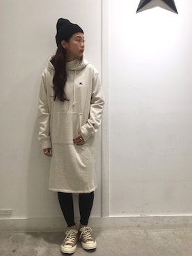 「スウェットワンピース」｜「アイテム（Tシャツ/カットソー）」を使った、あすぽんさん（レディース・153cm）の秋コーディネート