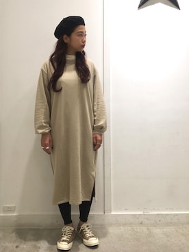 「スウェットワンピース」｜「アイテム（Tシャツ/カットソー）」を使った、あすぽんさん（レディース・153cm）の秋コーディネート