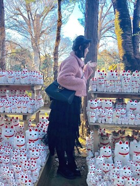 「ピンクコート」｜「アイテム（ブルゾン）」を使った、阿小阿潇_Doriaさん（レディース・167cm）の冬コーディネート