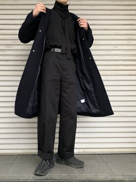 「フードコート」｜「アイテム（チェスターコート）」を使った、かざまくんさん（メンズ・176cm）の冬コーディネート