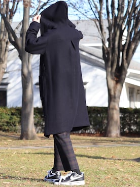 「フードコート」｜「アイテム（チェスターコート）」を使った、かざまくんさん（メンズ・176cm）の冬コーディネート