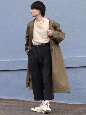 「PUBLUX（パブリュクス）のアイテム（トレンチコート）」を使った、かざまくんさん（メンズ・176cm）の春コーディネート