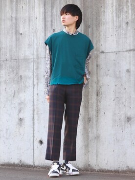 「ボーダーソックス」｜「アイテム（スラックス）」を使った、かざまくんさん（メンズ・176cm）の春コーディネート