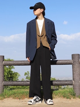 「ワイドスラックス」｜「アイテム（その他アウター）」を使った、かざまくんさん（メンズ・176cm）の春コーディネート