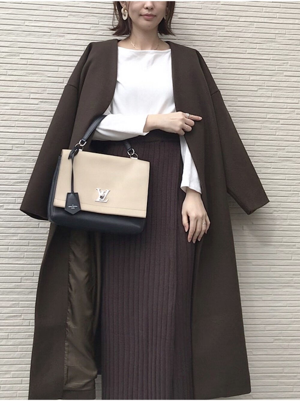 「ブラウン色に染まれ、カジュアルコーデ、オトナカジュアル、お洒落さんとつながりたい、プチプラ、ワントーンコーデ、coca、プチプラコーデ、ママコーデ、着回しコーデ」｜「coca（coca）のノーカラーフェイクウールコート（ノーカラージャケット、ブラウン系）」を使った、co_co_nanaさん（レディース・163cm）の冬コーディネートの1枚目の写真