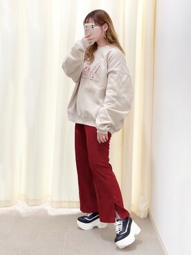 「kutir」｜「アイテム（スウェット）」を使った、•ᴥ•  m i mさん（レディース・156cm）の春コーディネート