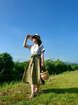 「DRESKIP（ドレスキップ）の◆サッシュベルト付きフレアスカート（スカート）」を使った、Yuuuccaさん（レディース・155cm）の夏コーディネート