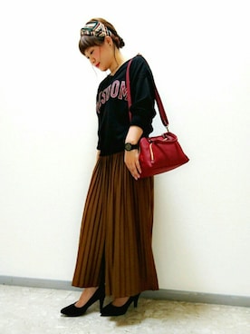 「アイテム（ボストンバッグ、レッド系）」を使った、Yuuuccaさん（レディース・155cm）の夏コーディネート