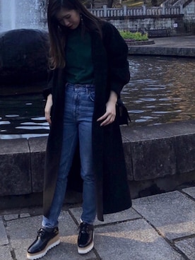 「MOUSSY（マウジー）のMVS SKINNY（デニムパンツ）」を使った、oyukiさん（レディース・161cm）の冬コーディネート