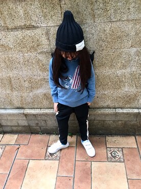 「Right-on（ライトオン）のアイテム（パーカー）」を使った、dlnjさん（キッズ・120cm）の夏コーディネート