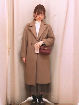 「チェーンバッグ」｜「アイテム（チェスターコート）」を使った、amiさん（レディース・164cm）の秋コーディネート