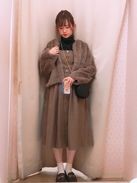 「レトロ」｜「アイテム（ノーカラージャケット）」を使った、amiさん（レディース・164cm）の冬コーディネート