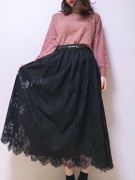 「袖レース」｜amiさん（レディース・164cm）の冬コーディネート