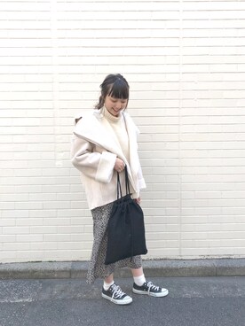 「アイボリー」｜「アイテム（ムートンコート）」を使った、yuka tanakaさん（レディース・160cm）の秋コーディネート
