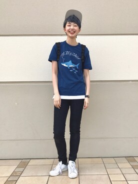 「アイテム（キャップ）」を使った、みさん（レディース・168cm）の春コーディネート