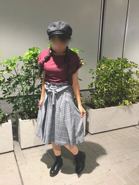 「プリーツ」｜「アイテム（ハンチング/ベレー帽）」を使った、イトさん（レディース・158cm）の秋コーディネート