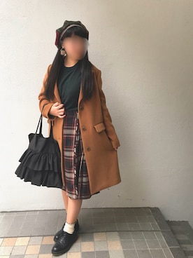 「POU DOU DOU（プードゥドゥ）のアイテム（チェスターコート）」を使った、イトさん（レディース・158cm）の冬コーディネート