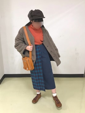 「ラップスカート」｜「アイテム（ブルゾン）」を使った、イトさん（レディース・158cm）の冬コーディネート