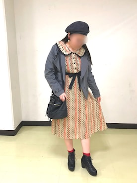 「レトロワンピース」｜「アイテム（ジャケット/アウター）」を使った、イトさん（レディース・158cm）の春コーディネート