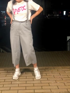 「X-girl（エックスガール）の【mini7月号掲載】DRIP LOGO S/S BIG TEE（Tシャツ/カットソー、ホワイト系）」を使った、あっぷるさん（レディース・155cm）の秋コーディネート