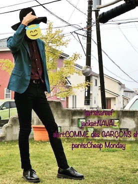 「SHAREEF（シャリーフ）のアイテム（帽子）」を使った、新宮さん（メンズ・178cm）の秋コーディネート