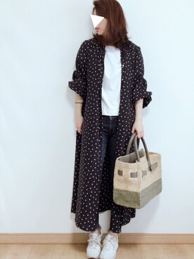 「Ungrid（アングリッド）のインディゴフレイドヘムストスリ（デニムパンツ）」を使った、moca.kさん（レディース・154cm）の春コーディネート