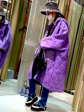 「アイテム（ナイロンジャケット、パープル系）」を使った、HONDA DIESELさん（レディース・157cm）の冬コーディネート