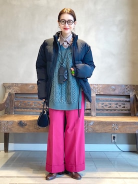 「BEAMS LIGHTS」｜「アイテム（ダウンジャケット/コート）」を使った、ウエダ シホさん（レディース・157cm）の冬コーディネート