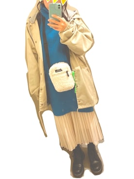 「Satellite（サテライト）のボア ボディバッグ BOA PASS（ショルダーバッグ、ホワイト系）」を使った、nanaminnnnnnさん（レディース・152cm）の冬コーディネート