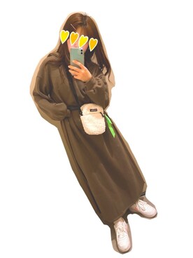 「Aunt Marie's（アントマリーズ）のAUNT MARIE'S バックプリーツフーディーワンピース（ワンピース）」を使った、nanaminnnnnnさん（レディース・152cm）の冬コーディネート