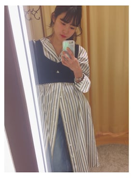 「TICCA（ティッカ）のアイテム（シャツワンピース）」を使った、安孫子さん（レディース・155cm）の春コーディネート