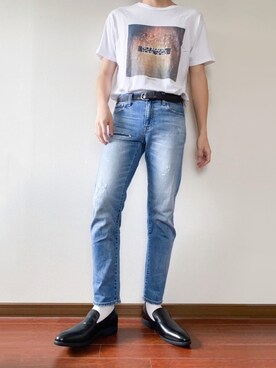 「バンドT」｜「アイテム（スリッポン）」を使った、nomiさん（メンズ・174cm）の夏コーディネート