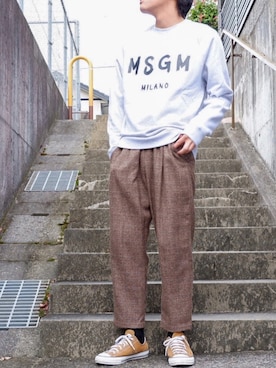 「MSGM（エムエスジーエム）のアイテム（スウェット）」を使った、nomiさん（メンズ・174cm）の秋コーディネート