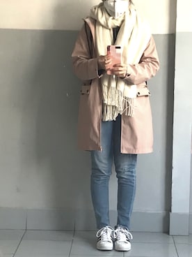 「学校」｜「アイテム（モッズコート）」を使った、深海不刮风さん（レディース・156cm）の春コーディネート