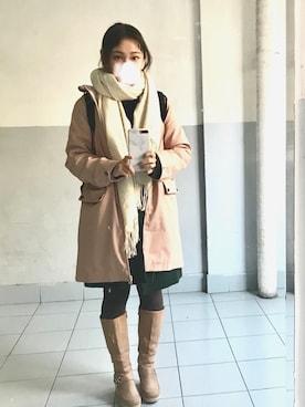 「アイテム（モッズコート、ピンク系）」を使った、深海不刮风さん（レディース・156cm）の秋コーディネート