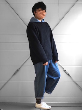 「SEVENDAYS=SUNDAY（セブンデイズサンデイ）のアイテム（パーカー）」を使った、緑茶さん（メンズ・173cm）の冬コーディネート