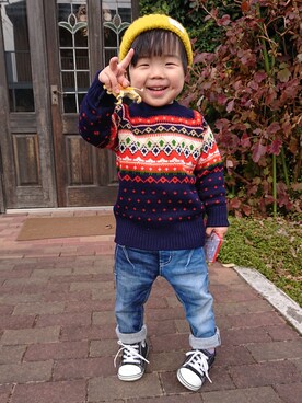 「Daddy Oh Daddy（ダディーオーダディー）のアイテム（パンツ）」を使った、 りえさん（キッズ・90cm）の冬コーディネート