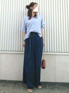 「袖フリル」｜「アイテム（サロペット/オーバーオール）」を使った、Yamacoさん（レディース・158cm）の夏コーディネート
