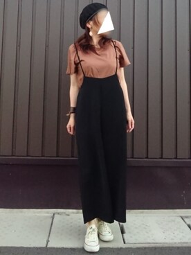 「袖フリル」｜「アイテム（ハンチング/ベレー帽）」を使った、Yamacoさん（レディース・158cm）の夏コーディネート