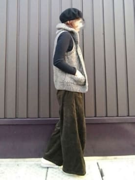「FREE'S MART（フリーズマート）のアイテム（ハンチング/ベレー帽）」を使った、Yamacoさん（レディース・158cm）の秋コーディネート