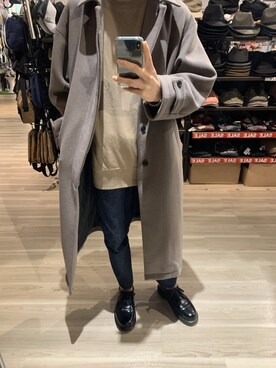 「アイテム（ステンカラーコート）」を使った、タクミさん（メンズ・173cm・20代）の冬コーディネート
