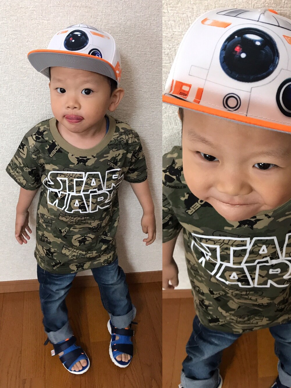 その他のTシャツ/カットソー、ブルー系のデニムパンツ、ブルー系のサンダルを着用したキッズの春コーディネートの1枚目の写真