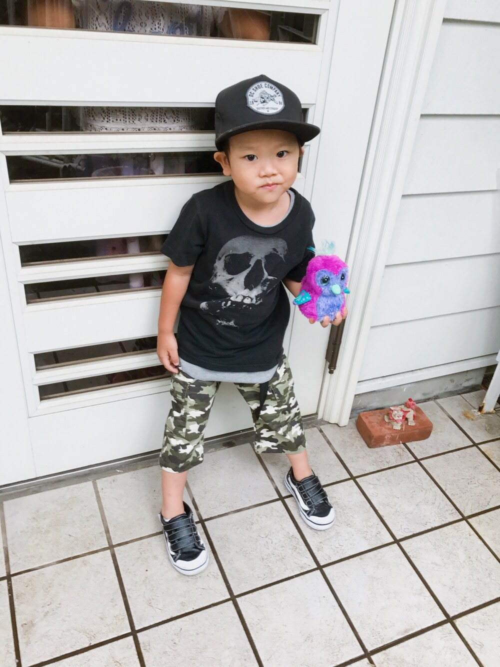 「JOEY HYSTERIC、DC SHOES、Right-on、VANS、BREEZE、うまれてウーモ、フェレット、誕生日おめでとう、hisaさん」｜「DC SHOESのアイテム（キャップ、ブラック系）」を使った、y.s.m.yさん（キッズ・90cm）の夏コーディネートの1枚目の写真