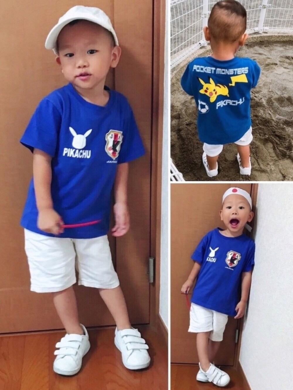 「サッカー、日本代表ウェア、Right-on、Branshes、サムライブルー」｜「JAPANのアイテム（Tシャツ/カットソー、ブルー系）」を使った、y.s.m.yさん（キッズ・90cm）の秋コーディネートの1枚目の写真