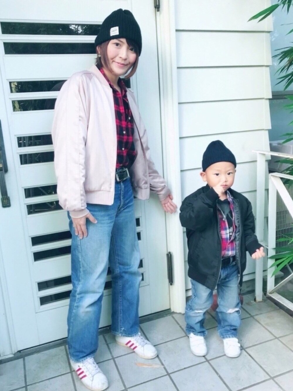 「カートコバーン、GU、Big John、adidas originals、しまむら、coen、UNIQLO、グランジ、JOEY HYSTERIC、チェックシャツ」｜「coenの【coen kids】コットンリブニットワッチ2016FW（ニットキャップ/ビーニー、ブルー系）」を使った、y.s.m.yさん（キッズ・100cm）の秋コーディネートの1枚目の写真