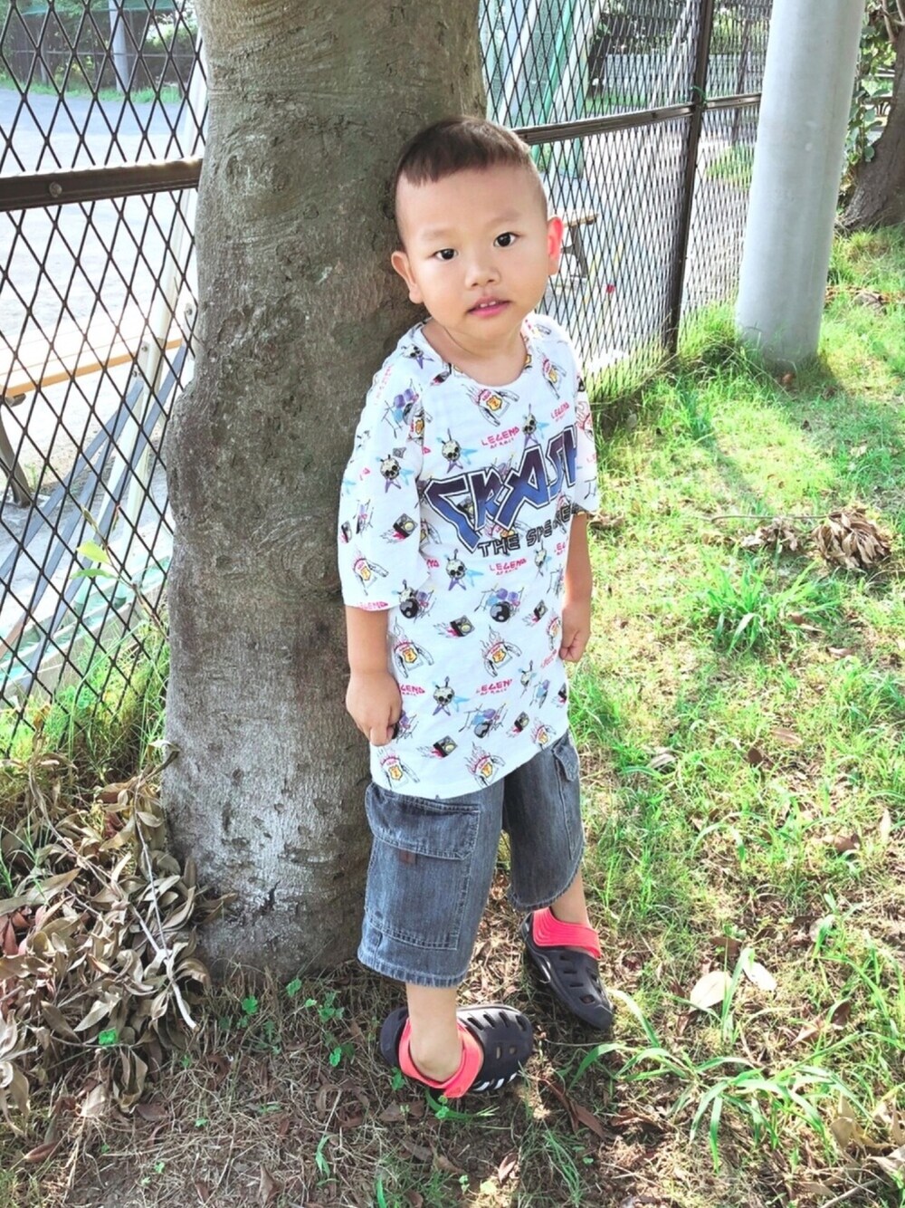 「ZARA KIDS、COMME CA DU MODE、adidas、公園」｜「ZARA KIDSのアイテム（Tシャツ/カットソー、その他）」を使った、y.s.m.yさん（キッズ・100cm）の夏コーディネートの1枚目の写真