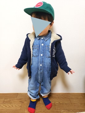「1歳半」｜「アイテム（キャップ）」を使った、てぃてぃさん（キッズ・80cm）の春コーディネート