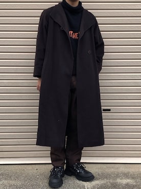 「no brand（ノーブランド）のアイテム（チェスターコート）」を使った、______r03さん（メンズ・172cm）の冬コーディネート
