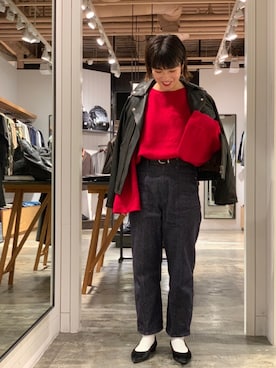 「Johnbull Private labo（ジョンブルプライベートラボ）のアイテム（ライダースジャケット）」を使った、hanaeさん（レディース・155cm）の秋コーディネート