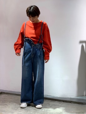 「Johnbull Private labo（ジョンブルプライベートラボ）のアイテム（スウェット）」を使った、hanaeさん（レディース・155cm）の冬コーディネート